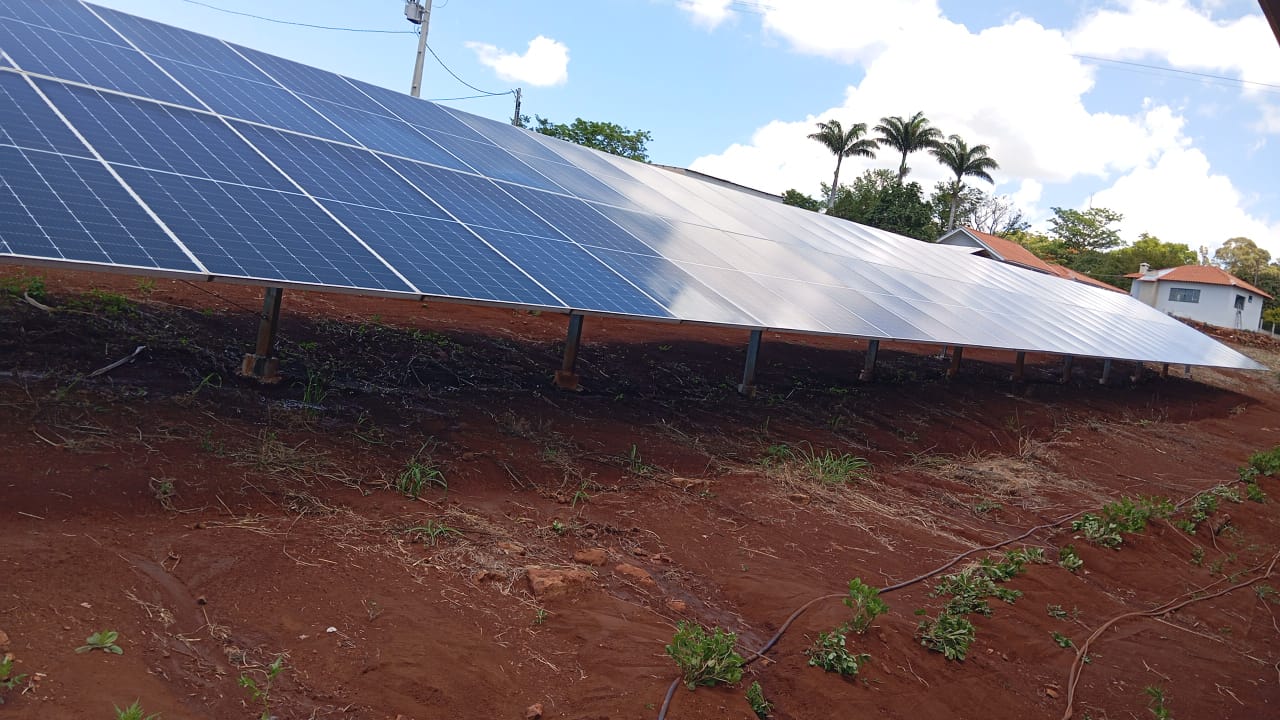 Instalação solar com vegetação